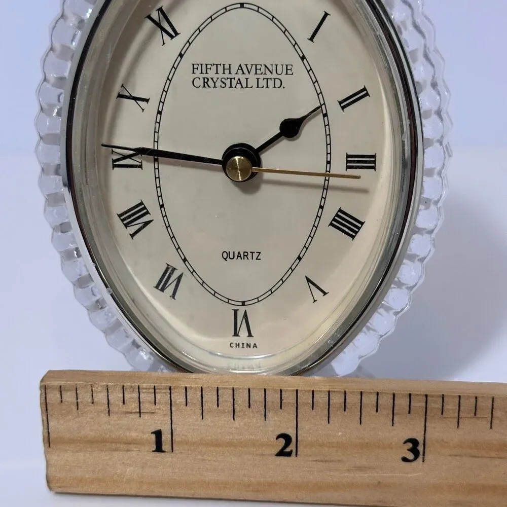 Oval Fifth Avenue Crystal Ltd Quartz Desk Clock w/ Roman Numerals & Clear Glass